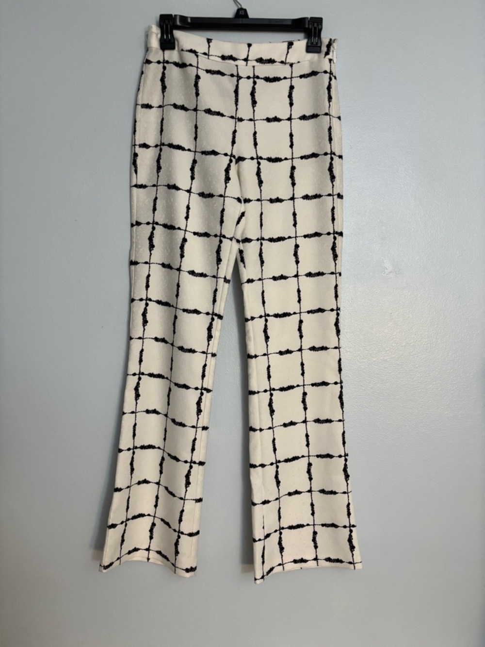BCBGeneration Cream and Black Grid Flare Pants